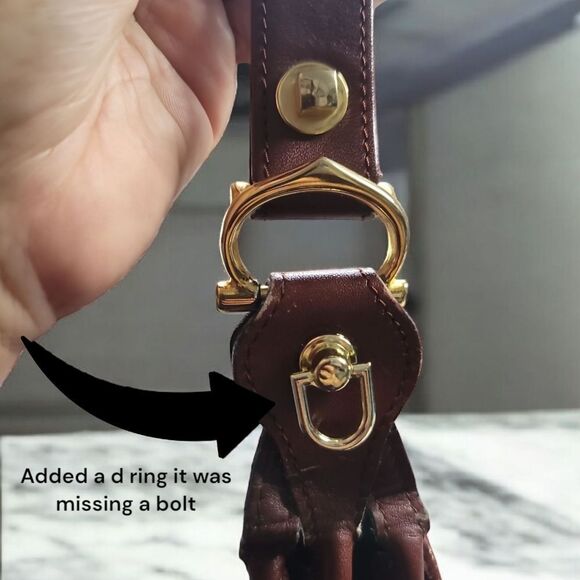 Cartier BORDEAUX and Gold Shoulder SADDLE Bag with Flap Closure VINTAGE - Picture 5 of 16